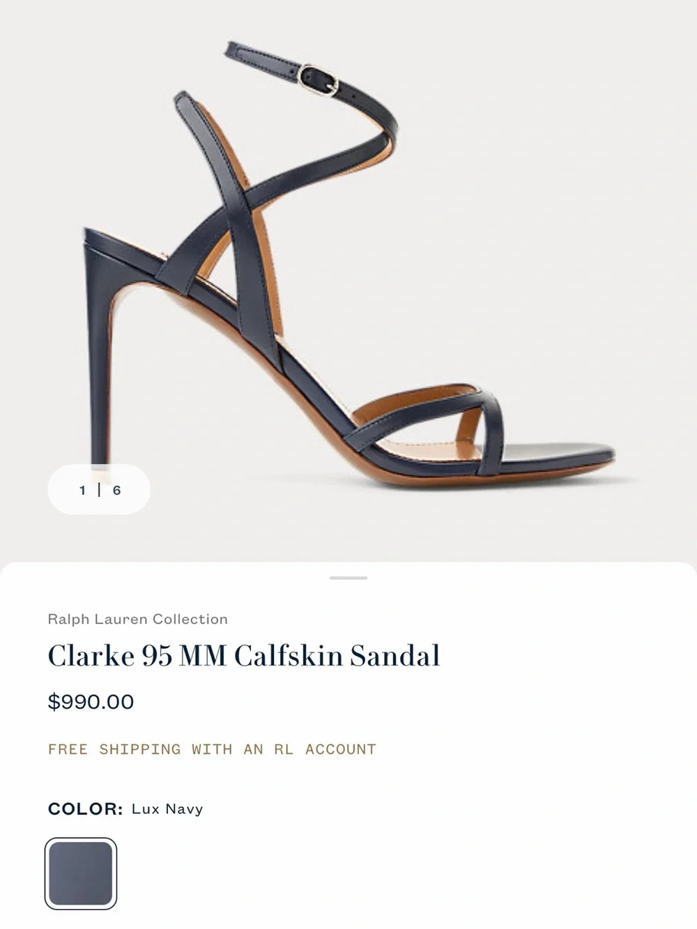 RALPH LAUREN COLLECTION CLARKE 95MM CALFSKIN SANDAL IN LUX NAVY